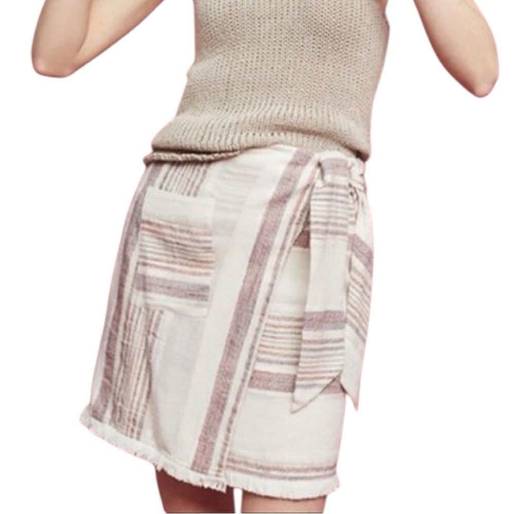 Anthropologie Holding Horses Avery Wrap Mini Skirt Size 2 Boho Knit Fringe